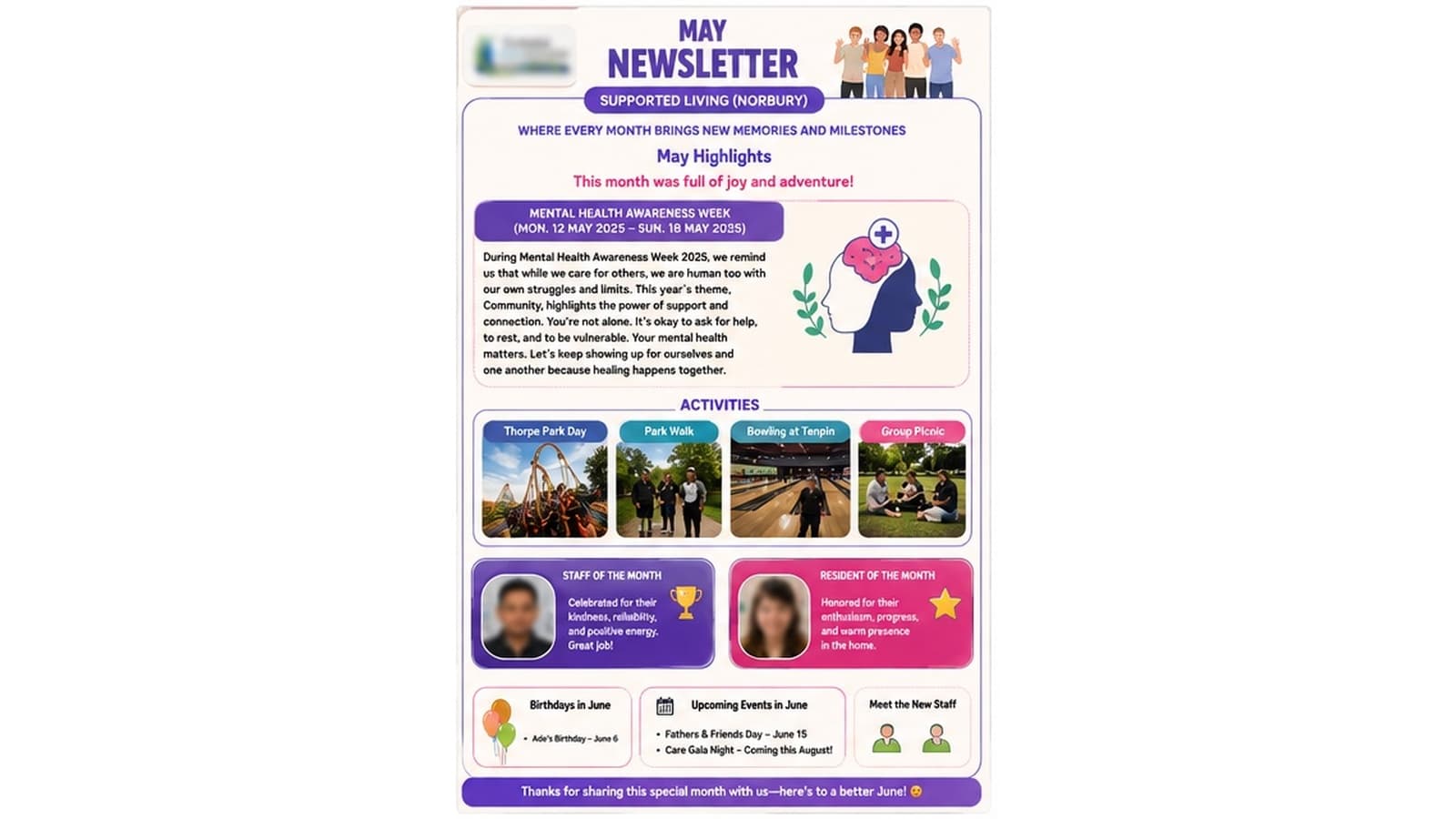 Eeze Care Supported Living | Monthly Newsletter